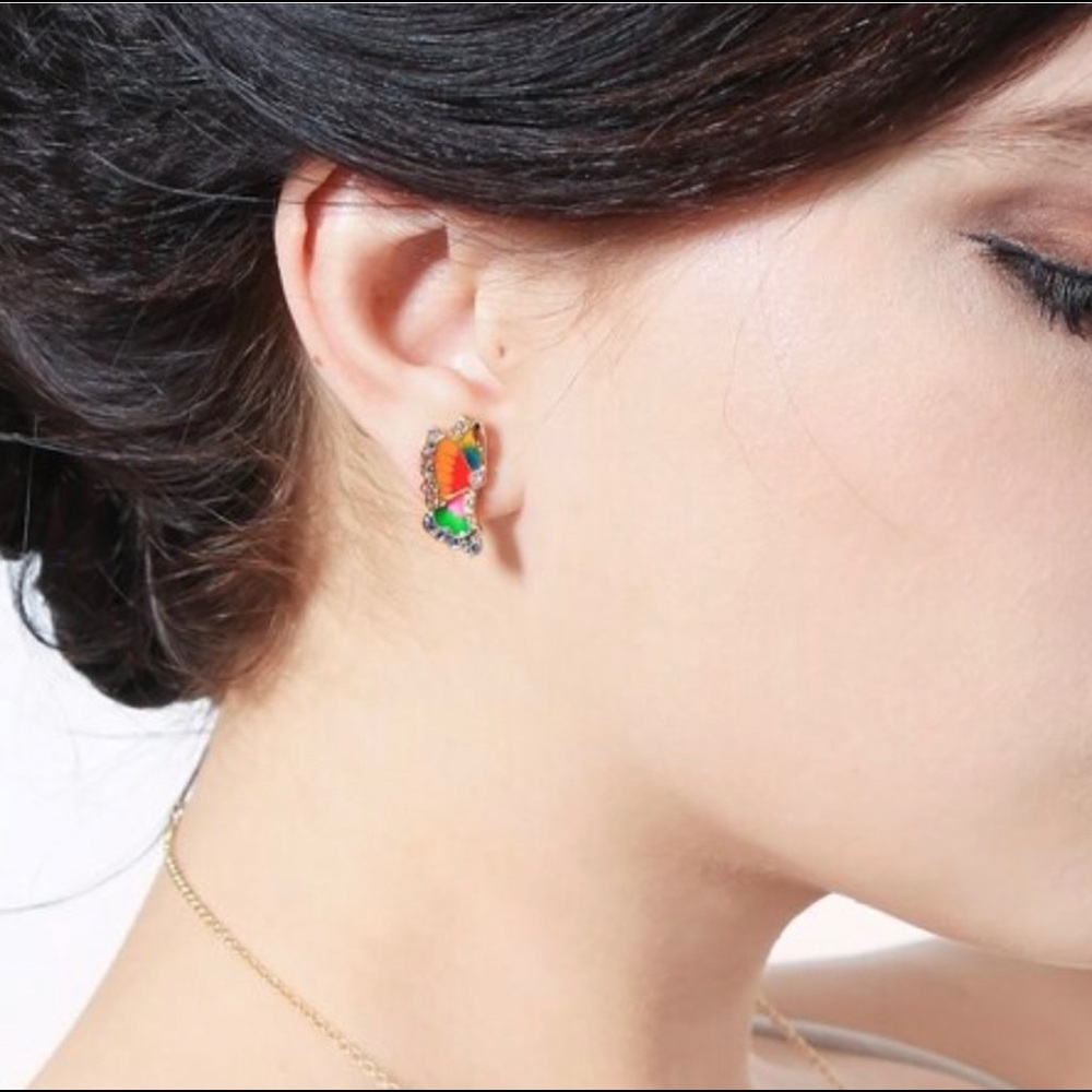 COLORFUL CZ & ENAMEL BUTTERFLY STUD EARRINGS - Picture 5 of 6